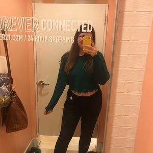 ❗️ Forever 21 Cropped Emerald Green Hooded Sweater
